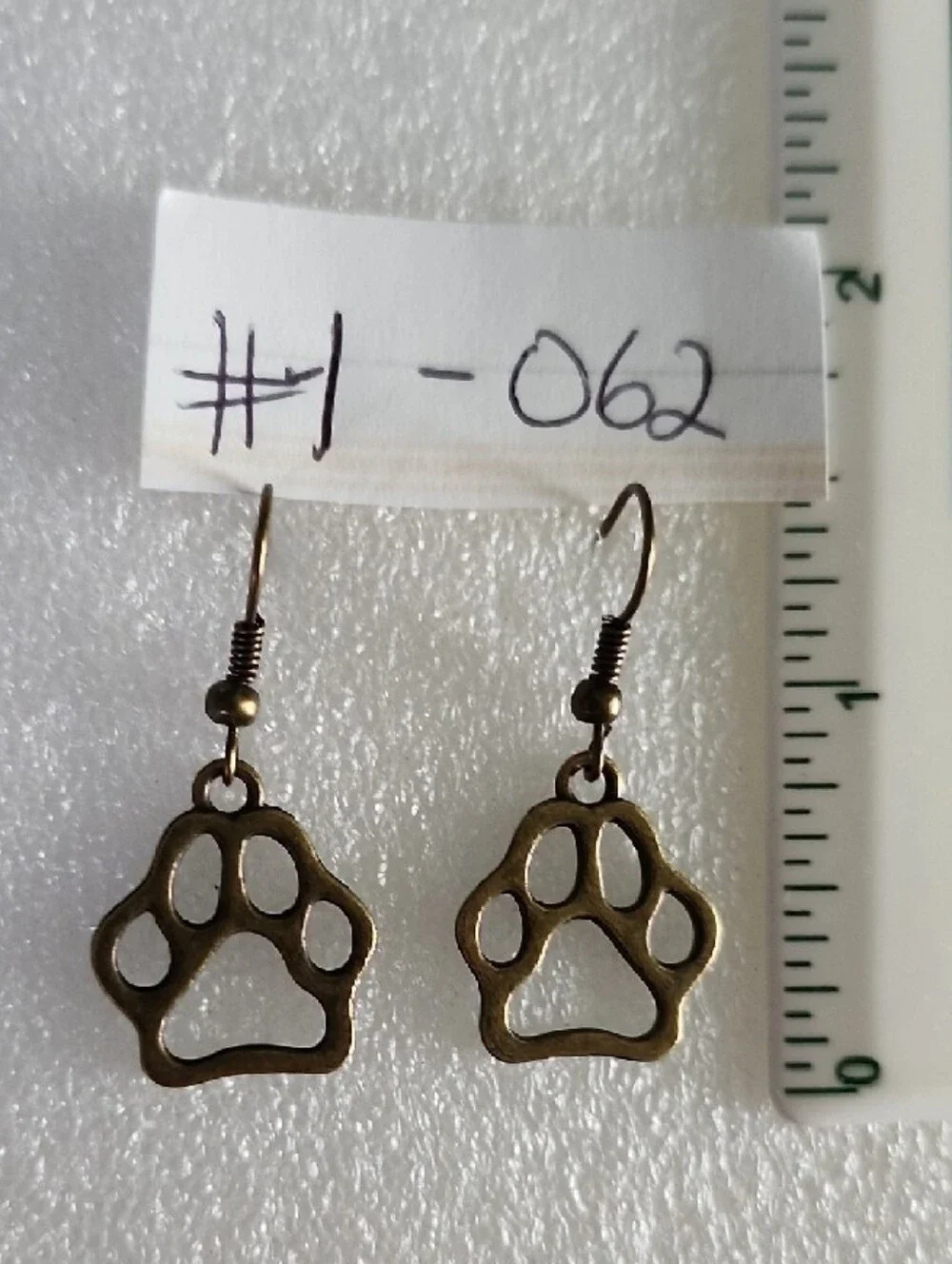 Hand Crafted Bronze Paw Print Dangle Earrings - Picture 2 of 3